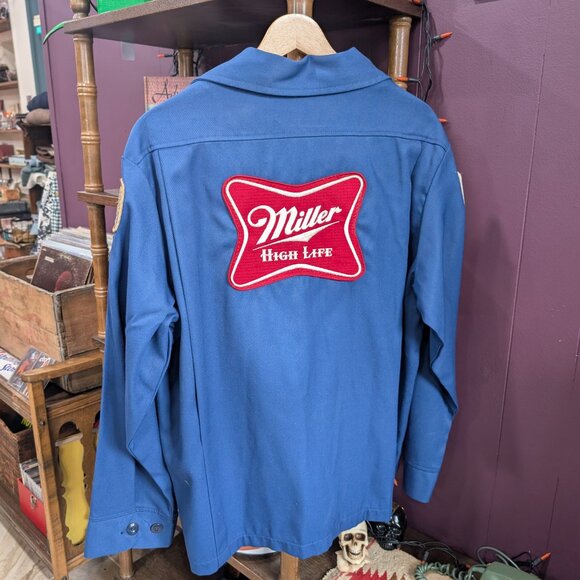 Vintage 70s Men's Miller High Life Blue Jacket Patch Chain Stitch Size 44 Large - Picture 5 of 8